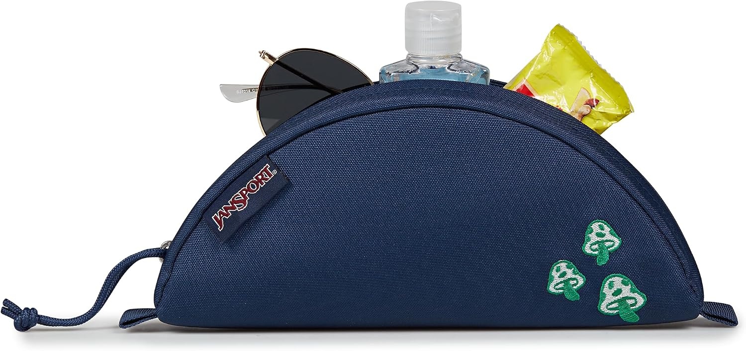 image:imageJanSport Luna Blue Compact Minimalist Semicircular PouchMushroom Embroidery