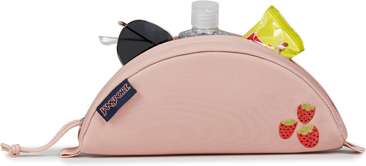 image:imageJanSport Luna Blue Compact Minimalist Semicircular PouchStrawberry Embroidery