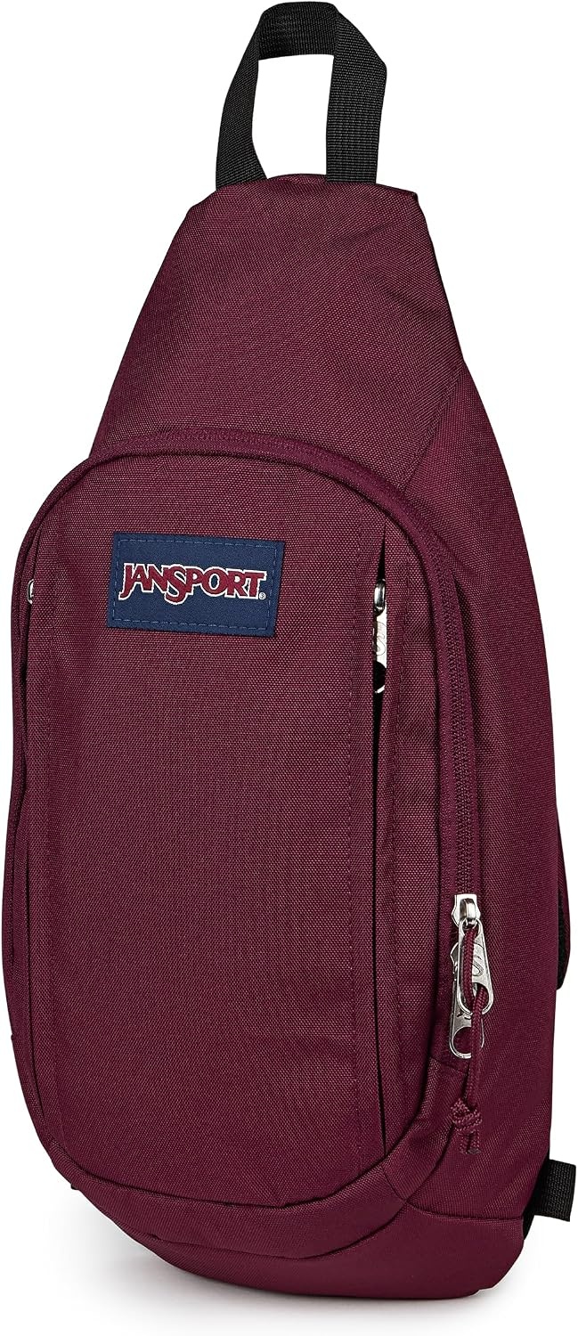 image:imageJanSport Move Sling Crossbody Bag Main Compartment Zippered Front Pockets Adjustable Shoulder Strap Fully Padded Back Panel Cherry Lacquer