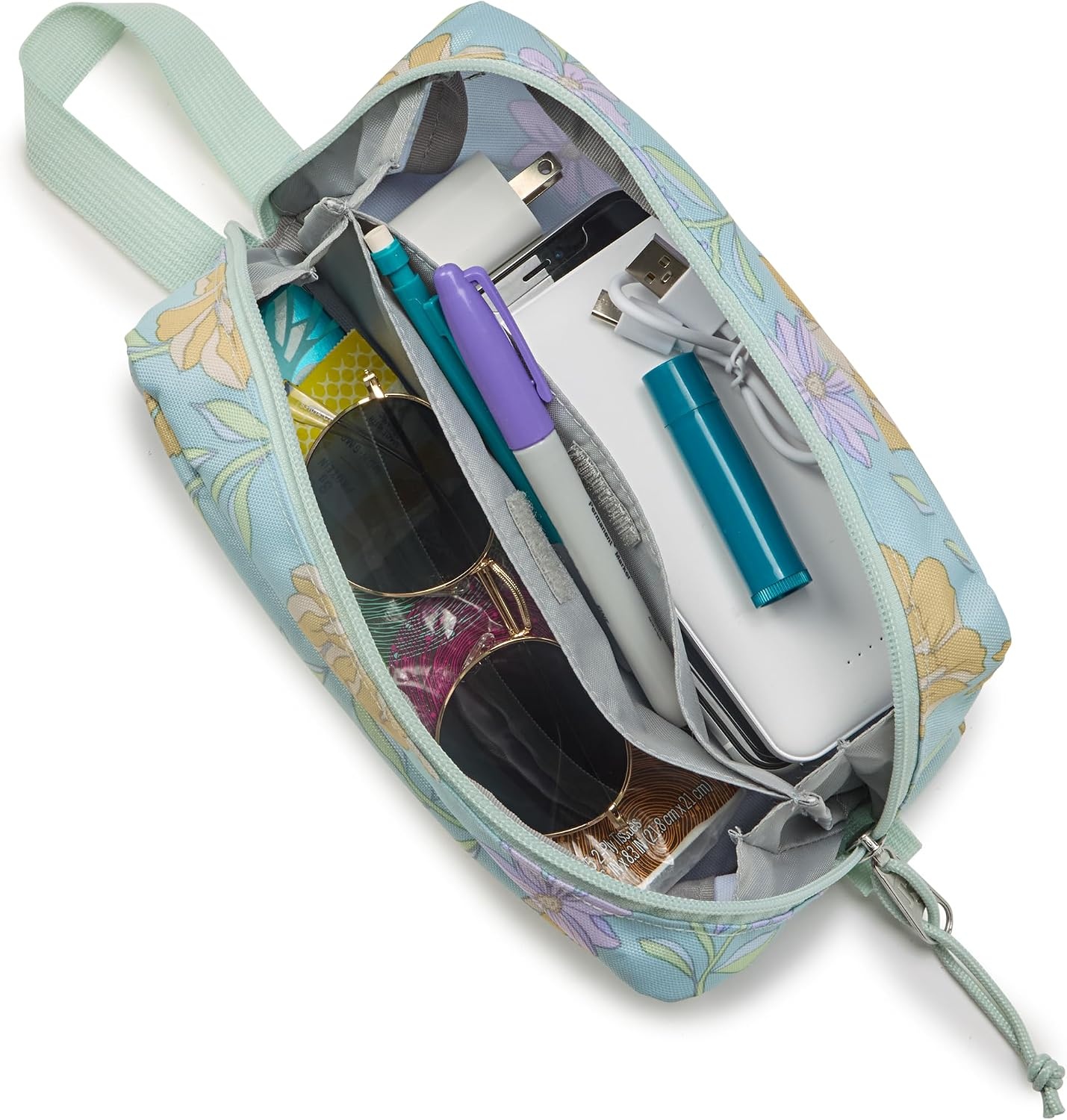 image:imageJanSport Perfect Pouch Accordion Opening Single Compartment with 3 Dividers Small Internal PocketFaded Floral Fresh Mint