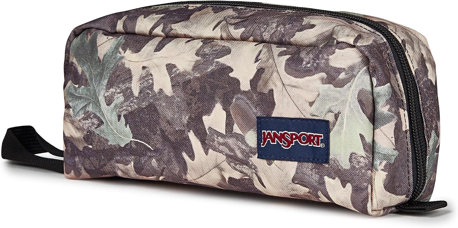 image:imageJanSport Perfect Pouch Accordion Opening Single Compartment with 3 Dividers Small Internal PocketWoodland Camo GreenGreyCharcoal
