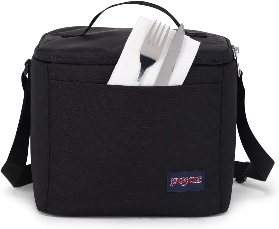 image:imageJanSport Super Snack Insulated Lunch Bag with BPAFree Liner Zipper Top Opening and Adjustable Shoulder Strap NavyBlack