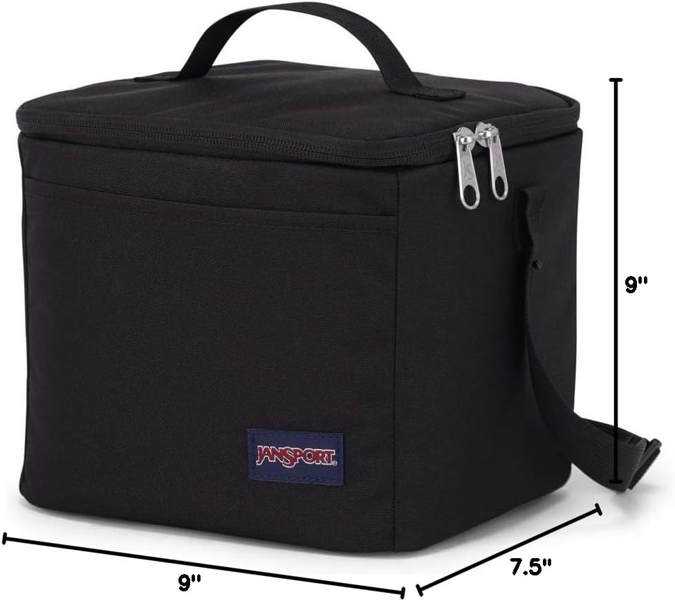 image:imageJanSport Super Snack Insulated Lunch Bag with BPAFree Liner Zipper Top Opening and Adjustable Shoulder Strap NavyBlack