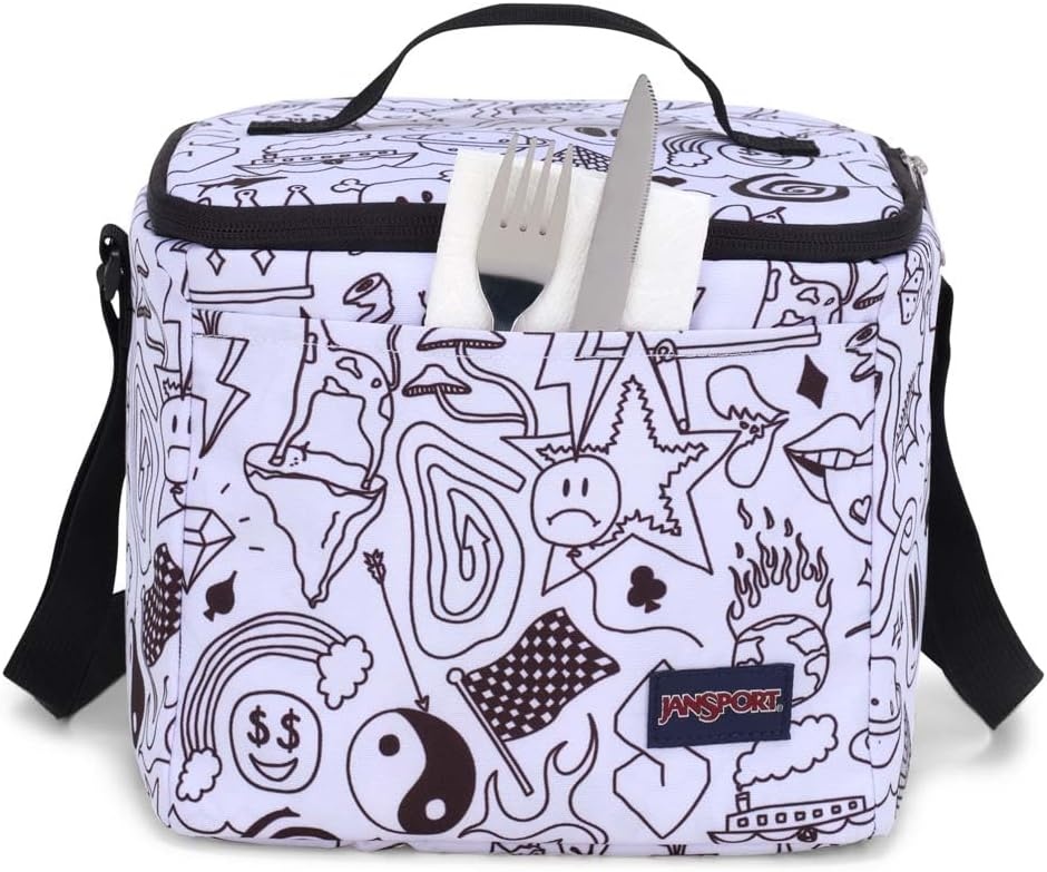 image:imageJanSport Super Snack Insulated Lunch Bag with BPAFree Liner Zipper Top Opening and Adjustable Shoulder Strap NavyBroken Broadcast