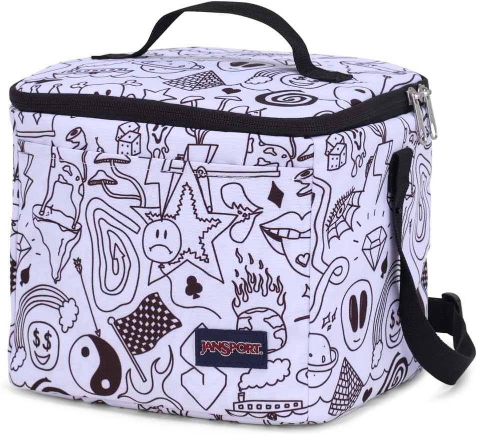 image:imageJanSport Super Snack Insulated Lunch Bag with BPAFree Liner Zipper Top Opening and Adjustable Shoulder Strap NavyBroken Broadcast