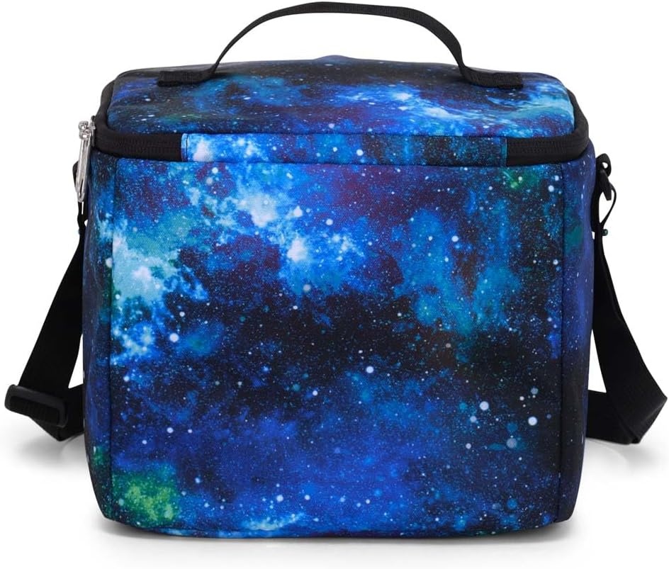 image:imageJanSport Super Snack Insulated Lunch Bag with BPAFree Liner Zipper Top Opening and Adjustable Shoulder Strap NavyCyberspace Galaxy