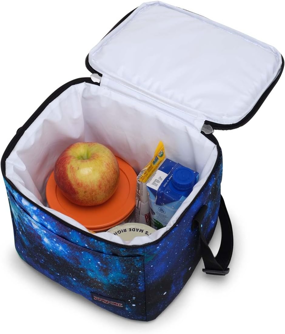 image:imageJanSport Super Snack Insulated Lunch Bag with BPAFree Liner Zipper Top Opening and Adjustable Shoulder Strap NavyCyberspace Galaxy