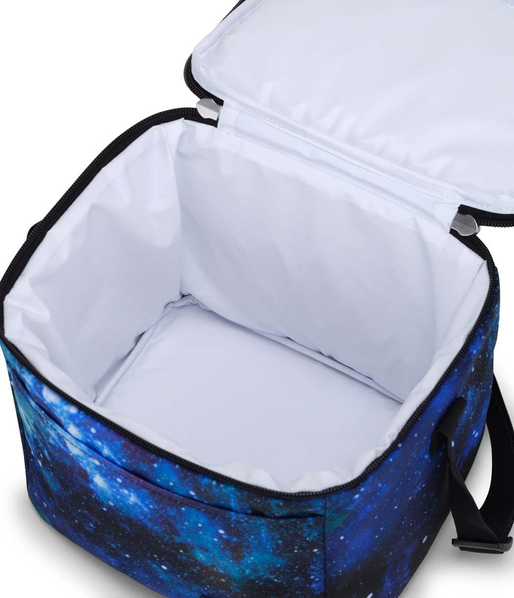 image:imageJanSport Super Snack Insulated Lunch Bag with BPAFree Liner Zipper Top Opening and Adjustable Shoulder Strap NavyCyberspace Galaxy