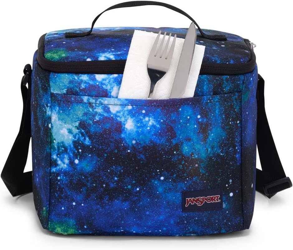 image:imageJanSport Super Snack Insulated Lunch Bag with BPAFree Liner Zipper Top Opening and Adjustable Shoulder Strap NavyCyberspace Galaxy