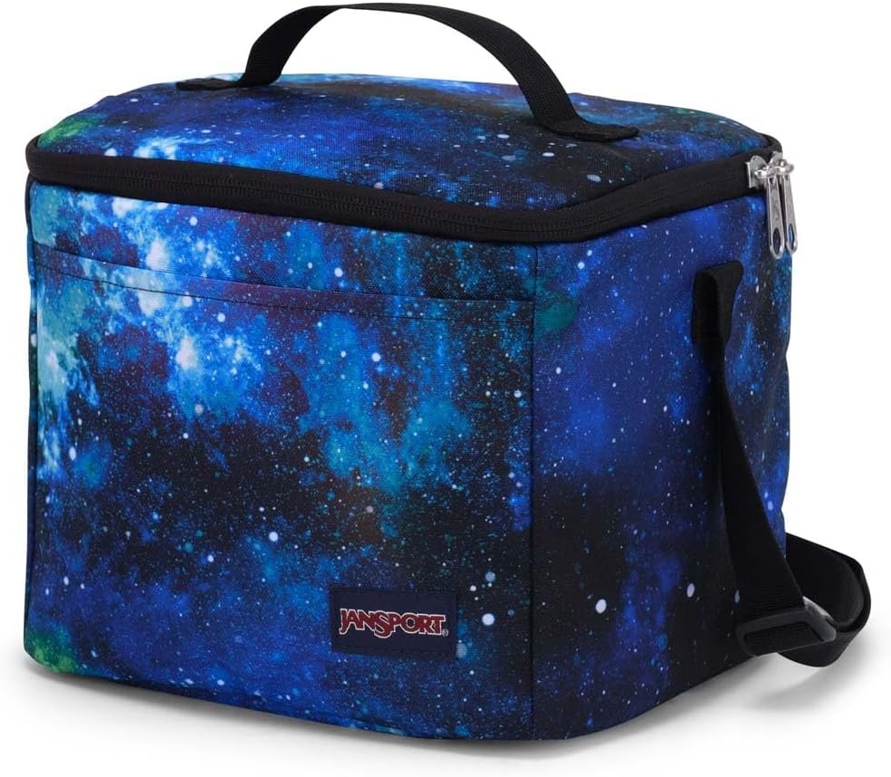 image:imageJanSport Super Snack Insulated Lunch Bag with BPAFree Liner Zipper Top Opening and Adjustable Shoulder Strap NavyCyberspace Galaxy