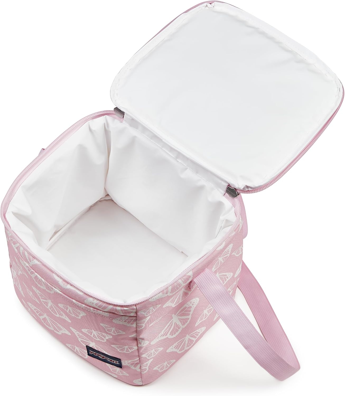 image:imageJanSport Super Snack Insulated Lunch Bag with BPAFree Liner Zipper Top Opening and Adjustable Shoulder Strap NavyFlutter By Pink IceWhitePink Ice