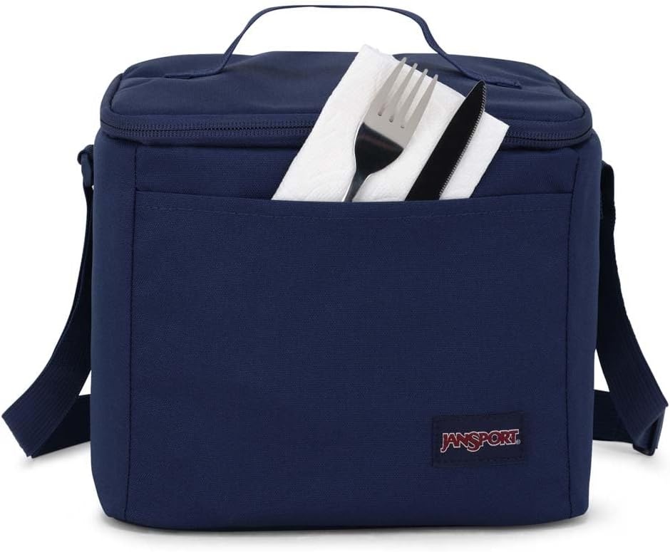 image:imageJanSport Super Snack Insulated Lunch Bag with BPAFree Liner Zipper Top Opening and Adjustable Shoulder Strap NavyNavy