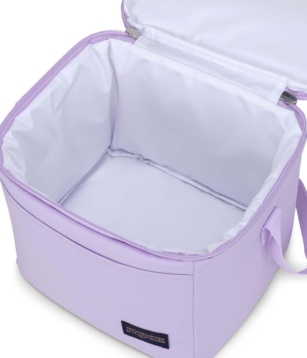 image:imageJanSport Super Snack Insulated Lunch Bag with BPAFree Liner Zipper Top Opening and Adjustable Shoulder Strap NavyPastel Lilac