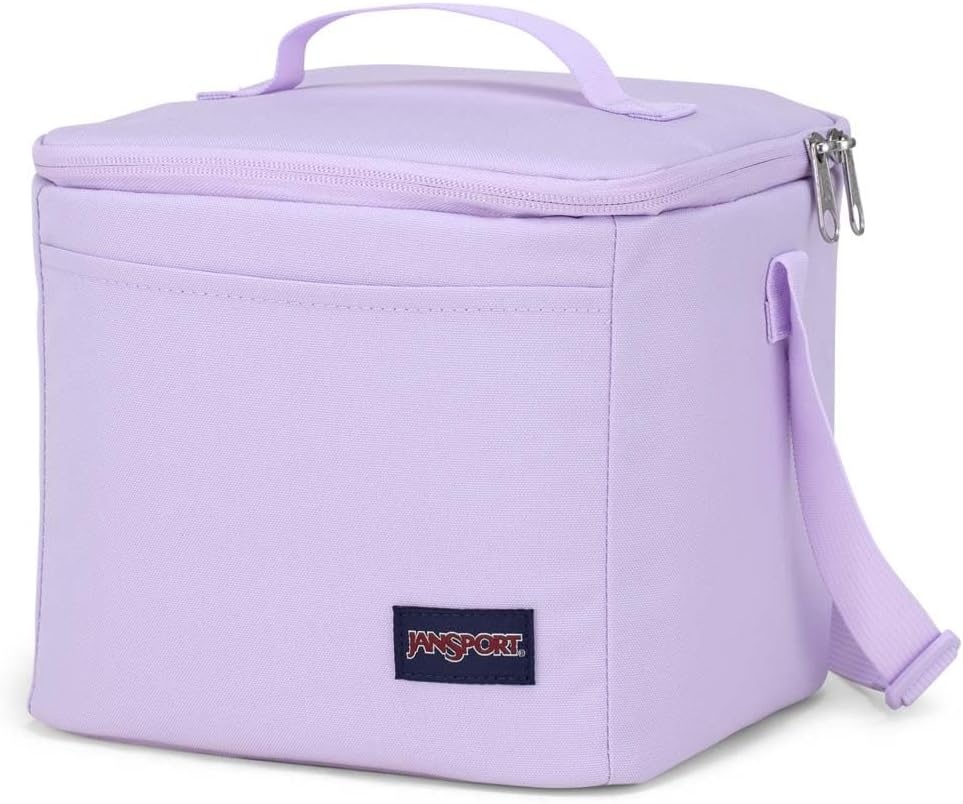 image:imageJanSport Super Snack Insulated Lunch Bag with BPAFree Liner Zipper Top Opening and Adjustable Shoulder Strap NavyPastel Lilac