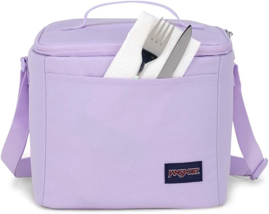 image:imageJanSport Super Snack Insulated Lunch Bag with BPAFree Liner Zipper Top Opening and Adjustable Shoulder Strap NavyPastel Lilac
