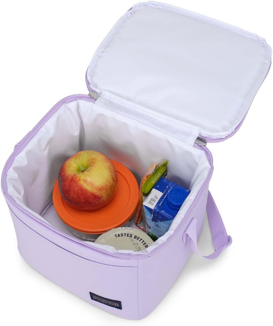 image:imageJanSport Super Snack Insulated Lunch Bag with BPAFree Liner Zipper Top Opening and Adjustable Shoulder Strap NavyPastel Lilac