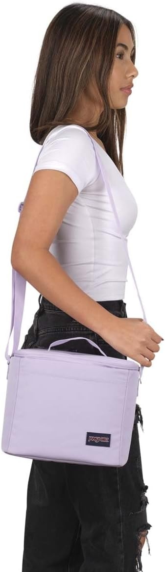 image:imageJanSport Super Snack Insulated Lunch Bag with BPAFree Liner Zipper Top Opening and Adjustable Shoulder Strap NavyPastel Lilac