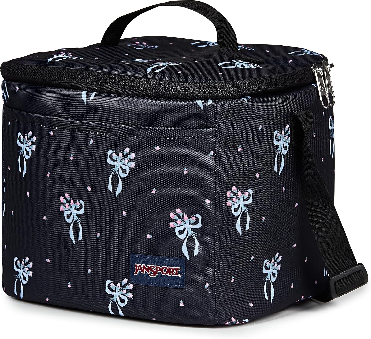 image:imageJanSport Super Snack Insulated Lunch Bag with BPAFree Liner Zipper Top Opening and Adjustable Shoulder Strap NavyPastel Petals BlackBluePinkGreen