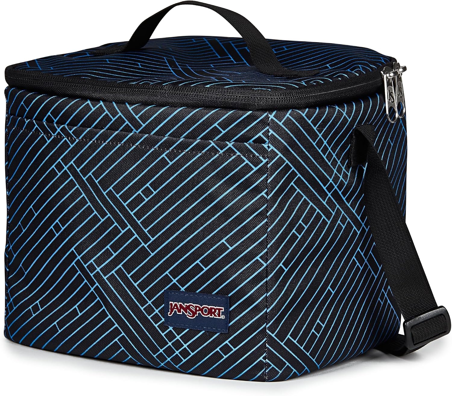 image:imageJanSport Super Snack Insulated Lunch Bag with BPAFree Liner Zipper Top Opening and Adjustable Shoulder Strap NavyTeam Stripes BlackBlackAzul