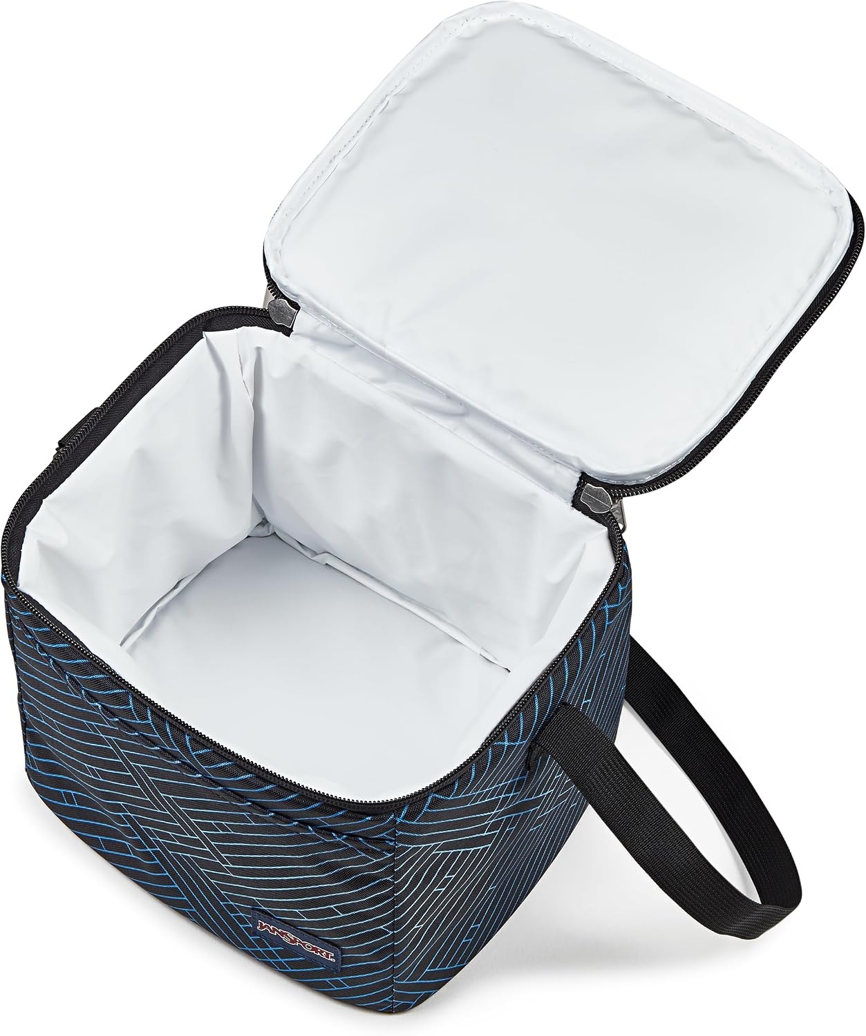 image:imageJanSport Super Snack Insulated Lunch Bag with BPAFree Liner Zipper Top Opening and Adjustable Shoulder Strap NavyTeam Stripes BlackBlackAzul