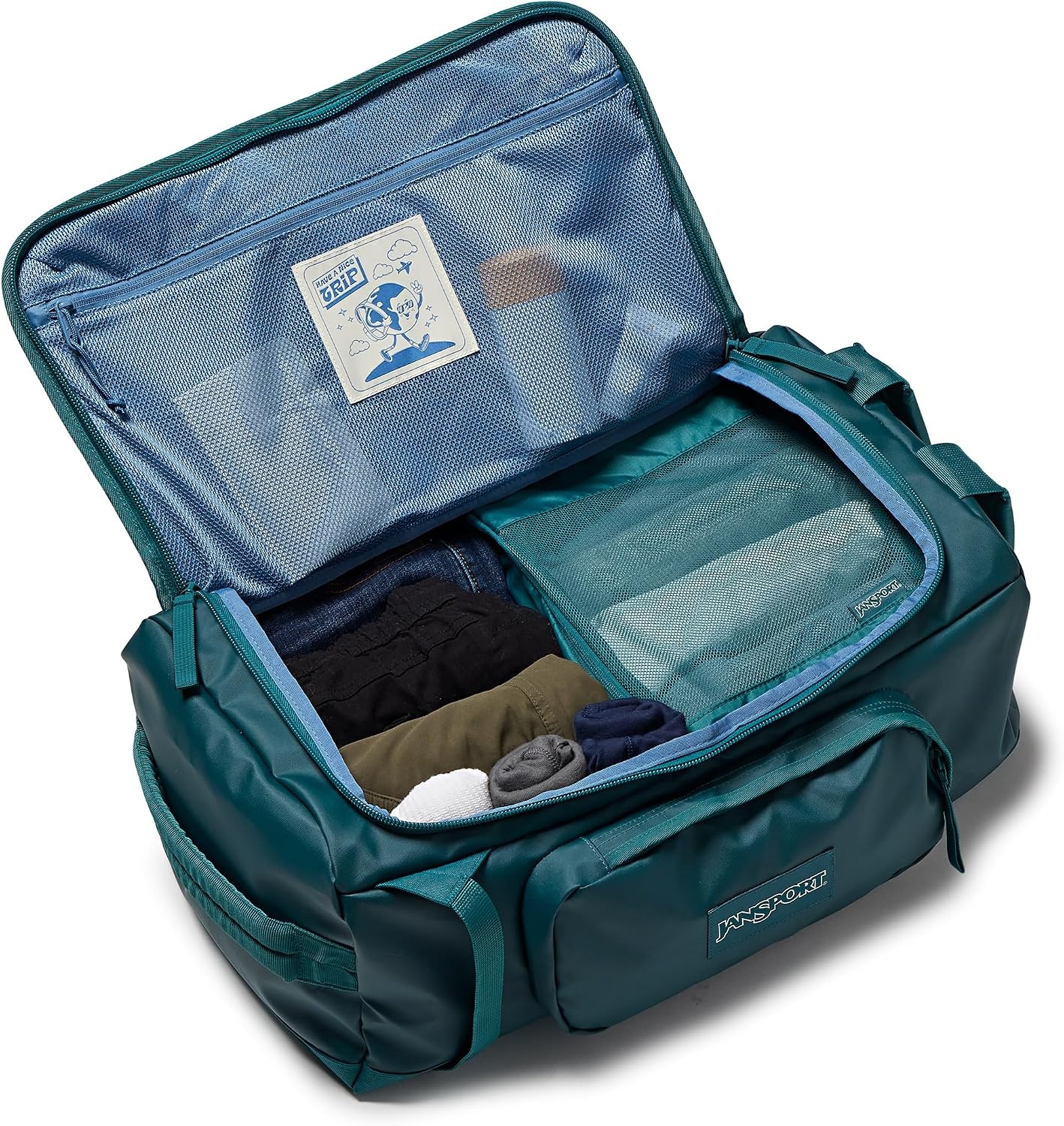 image:imageJansport Good Latitude 40L Convertible Duffel Backpack Water Resistant 16 Inch Laptop Sleeve Luggage Trolley Weekender Travel Bag Smokey GritEmerald Pool