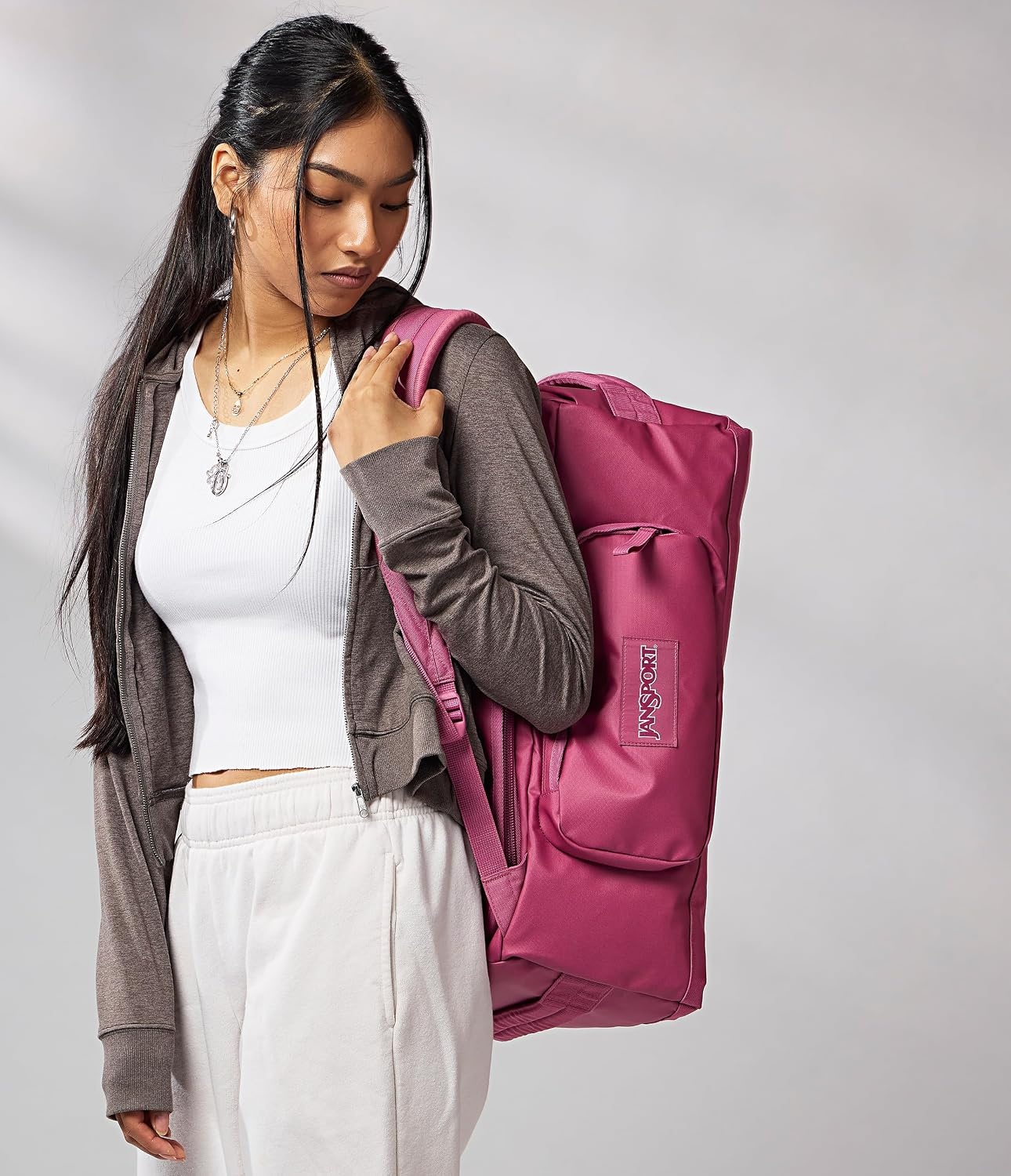 image:imageJansport Good Latitude 40L Convertible Duffel Backpack Water Resistant 16 Inch Laptop Sleeve Luggage Trolley Weekender Travel Bag Smokey GritMauve Haze