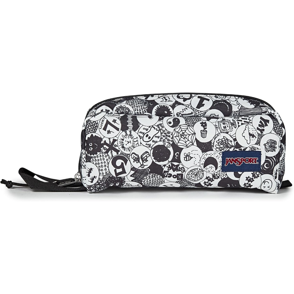image:imageJanSport Perfect Pouch Accordion Opening Single Compartment with 3 Dividers Small Internal PocketDoodle Dots BlackWhiteGrey
