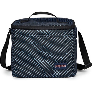 JanSport Super Snack – Insulated Lunch Bag with BPA-Free Liner, Zipper Top Opening, and Adjustable Shoulder Strap, Navy(Team Stripes Black/Black/Azul)