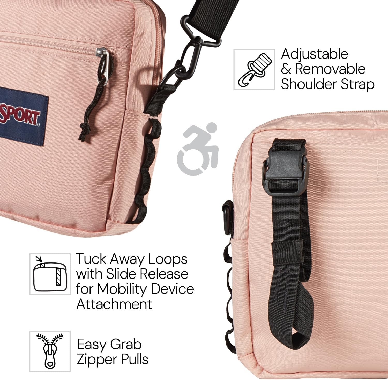 image:imageJanSport Central Adaptive Accessory Bag Wheelchair amp Walker Compatible Versatile Carry Options TuckAway Adjustable Loops SaniStash Pocket for Easy Access Bad BowsBad Bows