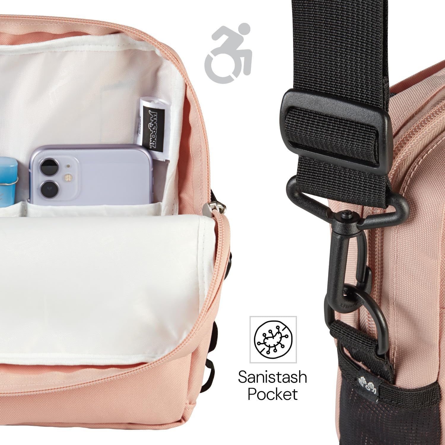 image:imageJanSport Central Adaptive Accessory Bag Wheelchair amp Walker Compatible Versatile Carry Options TuckAway Adjustable Loops SaniStash Pocket for Easy Access Bad BowsBad Bows