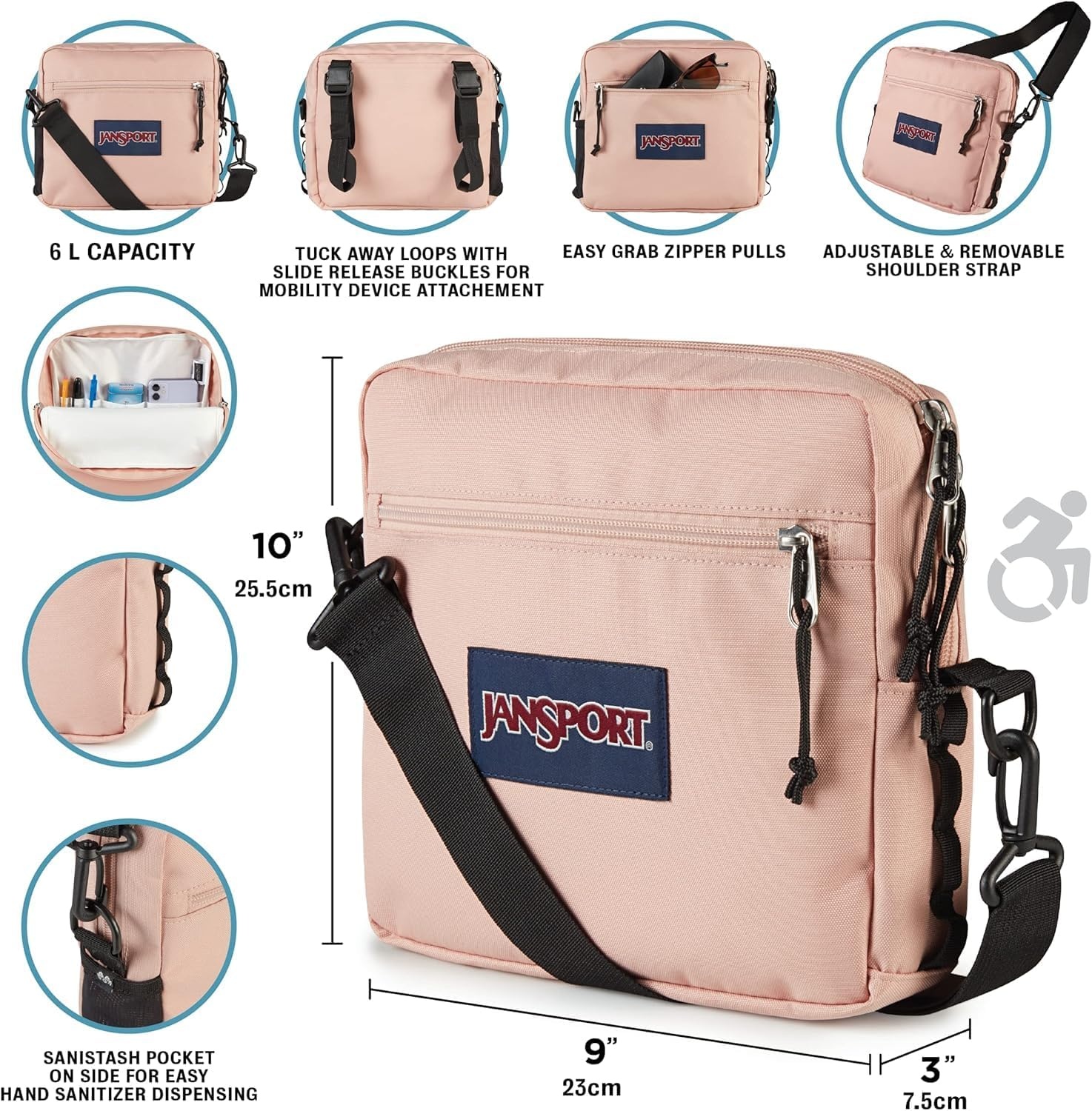 image:imageJanSport Central Adaptive Accessory Bag Wheelchair amp Walker Compatible Versatile Carry Options TuckAway Adjustable Loops SaniStash Pocket for Easy Access BlackBlue Dusk