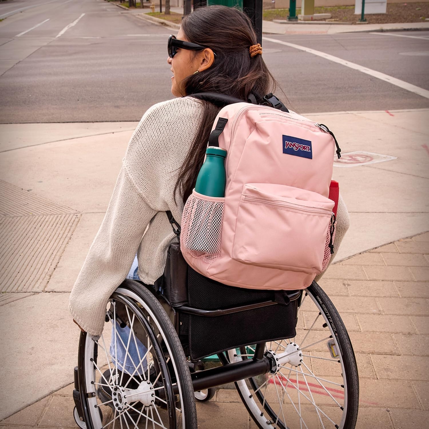 image:imageJanSport Central Adaptive Backpack Wheelchair amp Walker Compatible TuckAway Shoulder Straps Adjustable Backrest Loops amp Anchor Straps Iconic Design BlackMisty Rose