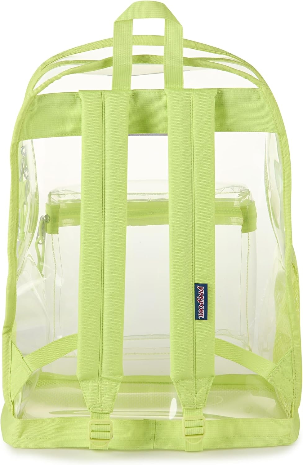image:imageJanSport Clear Pack 255L Transparent Backpack Large Main Compartment Side Water Bottle Pocket Front Zippered Pocket Mesh Bottom Panel ClearCitron Lime