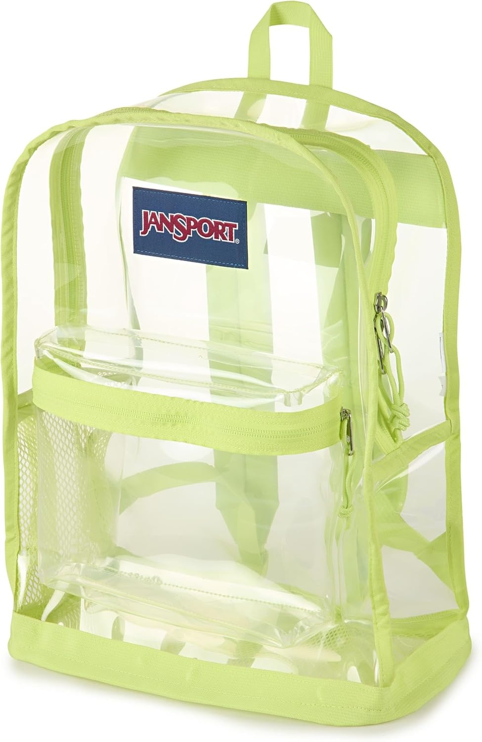 image:imageJanSport Clear Pack 255L Transparent Backpack Large Main Compartment Side Water Bottle Pocket Front Zippered Pocket Mesh Bottom Panel ClearCitron Lime