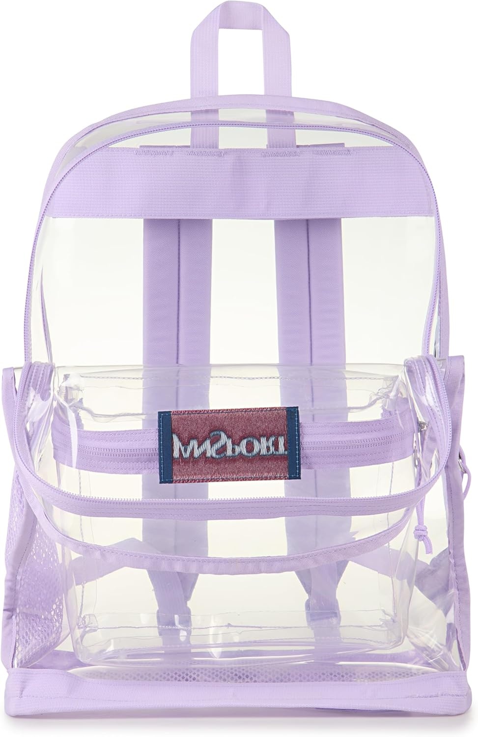 image:imageJanSport Clear Pack 255L Transparent Backpack Large Main Compartment Side Water Bottle Pocket Front Zippered Pocket Mesh Bottom Panel ClearPastel Lilac