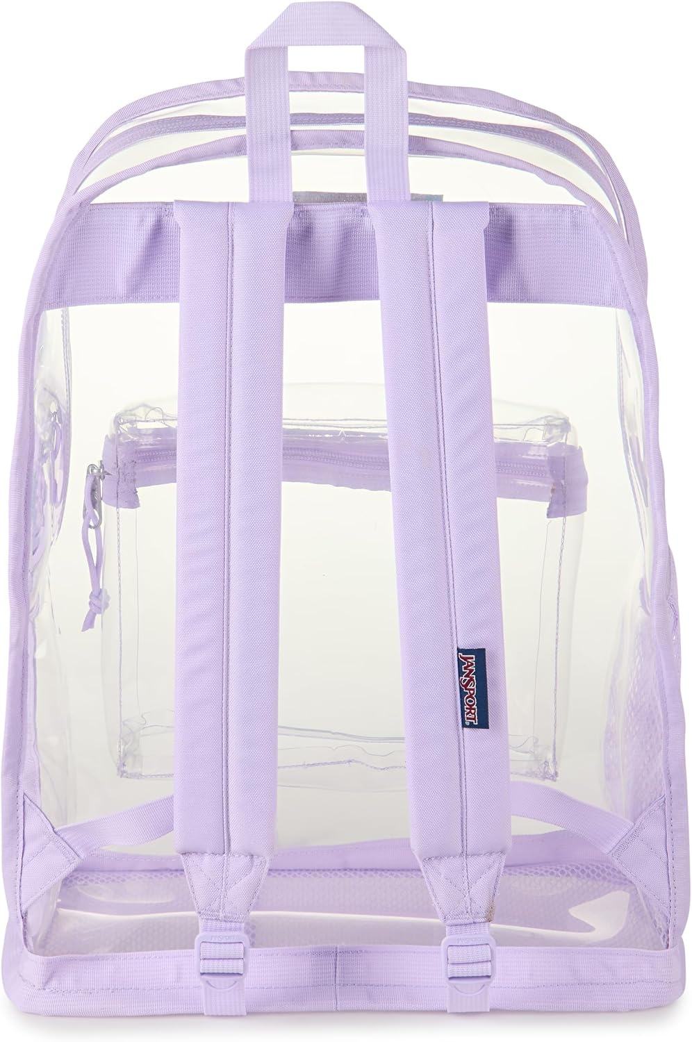 image:imageJanSport Clear Pack 255L Transparent Backpack Large Main Compartment Side Water Bottle Pocket Front Zippered Pocket Mesh Bottom Panel ClearPastel Lilac