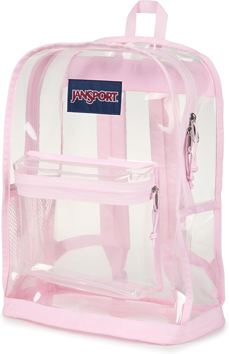 image:imageJanSport Clear Pack 255L Transparent Backpack Large Main Compartment Side Water Bottle Pocket Front Zippered Pocket Mesh Bottom Panel ClearPink Ice
