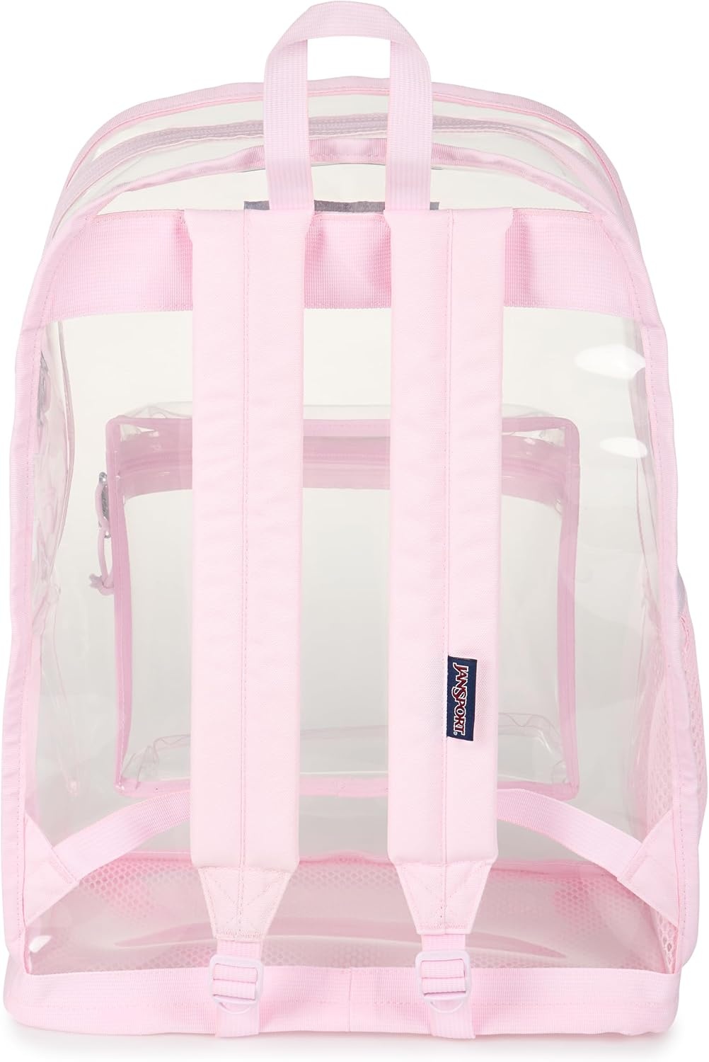 image:imageJanSport Clear Pack 255L Transparent Backpack Large Main Compartment Side Water Bottle Pocket Front Zippered Pocket Mesh Bottom Panel ClearPink Ice