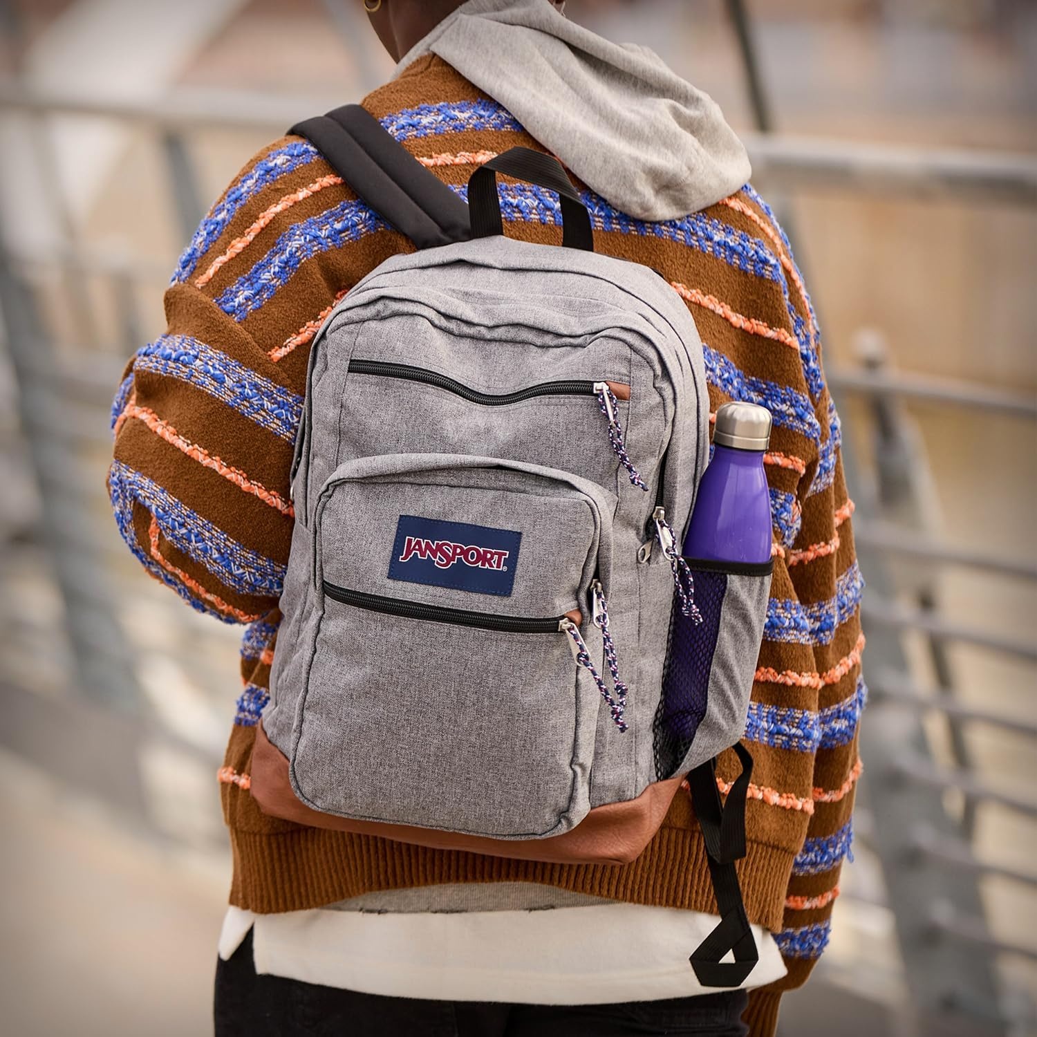 image:imageJanSport Cool Backpack with 15inch Laptop Sleeve Large Computer Bag Rucksack with 2 Compartments Ergonomic Straps Faded SageGrey Letterman Poly