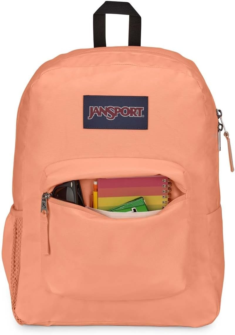 image:imageJanSport Cross Town Backpack 17 x 125 x 6 Simple Bag for Everyone with 1 Main Compartment Front Utility Pocket Premium Class Accessories BlackPeach Neon
