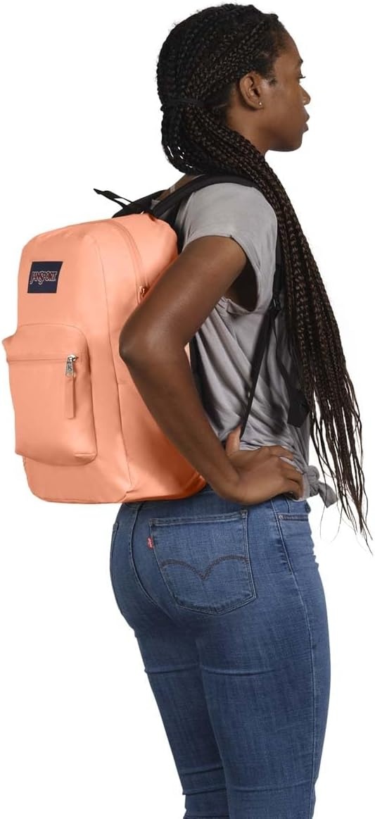 image:imageJanSport Cross Town Backpack 17 x 125 x 6 Simple Bag for Everyone with 1 Main Compartment Front Utility Pocket Premium Class Accessories BlackPeach Neon