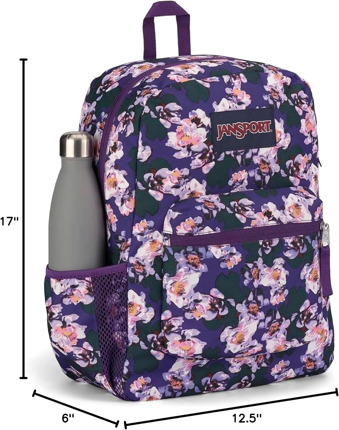 image:imageJanSport Cross Town Backpack 17 x 125 x 6 Simple Bag for Everyone with 1 Main Compartment Front Utility Pocket Premium Class Accessories BlackPurple Petals