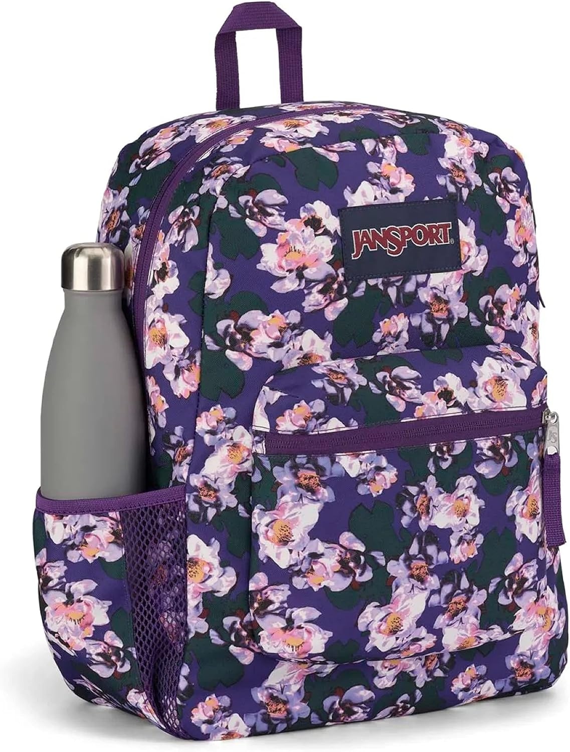 image:imageJanSport Cross Town Backpack 17 x 125 x 6 Simple Bag for Everyone with 1 Main Compartment Front Utility Pocket Premium Class Accessories BlackPurple Petals