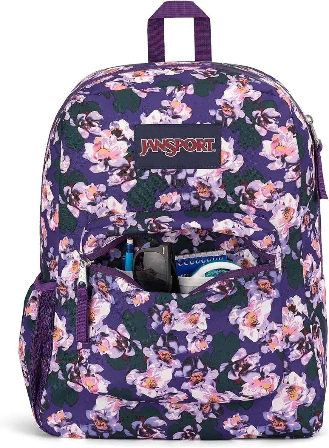 image:imageJanSport Cross Town Backpack 17 x 125 x 6 Simple Bag for Everyone with 1 Main Compartment Front Utility Pocket Premium Class Accessories BlackPurple Petals