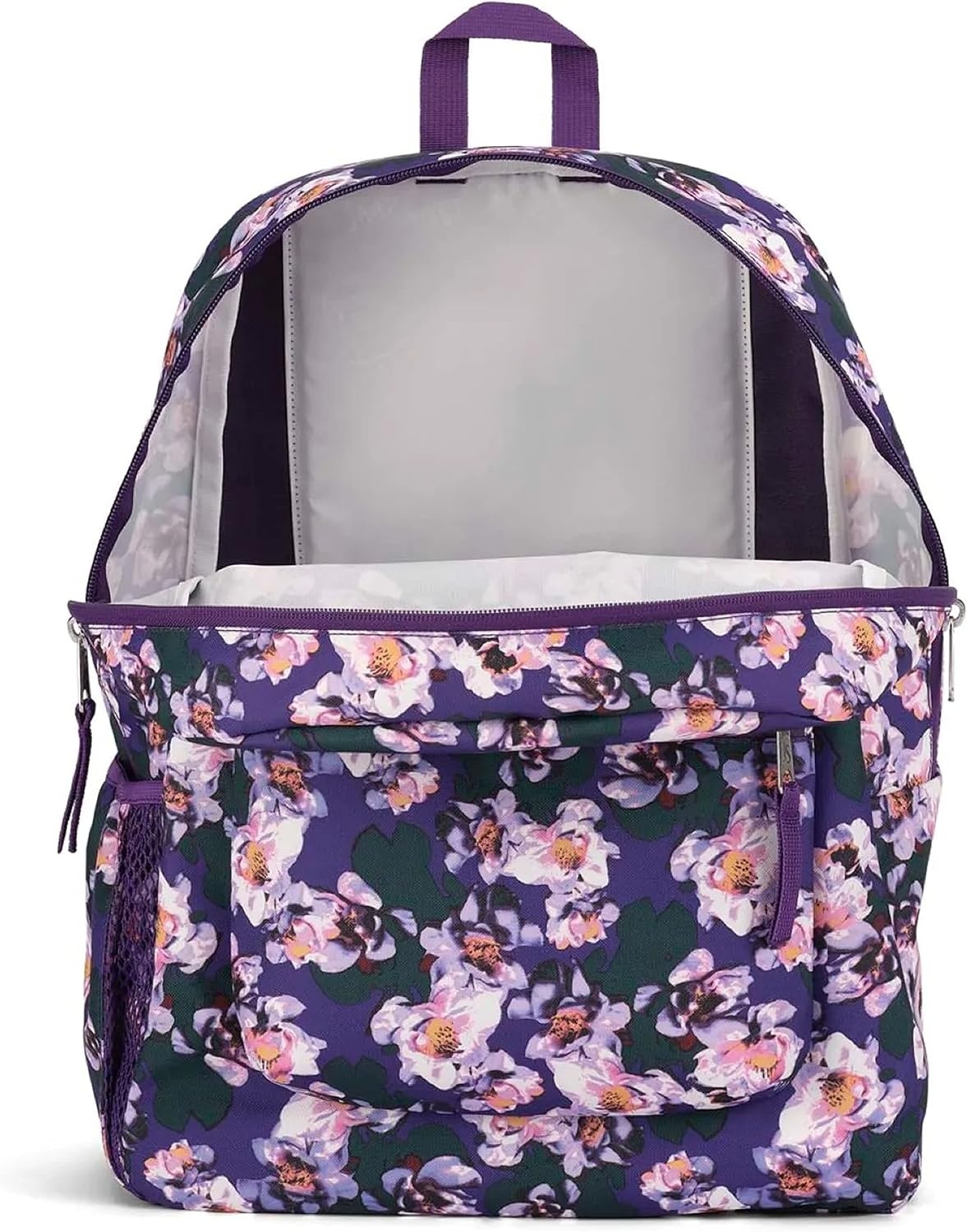image:imageJanSport Cross Town Backpack 17 x 125 x 6 Simple Bag for Everyone with 1 Main Compartment Front Utility Pocket Premium Class Accessories BlackPurple Petals