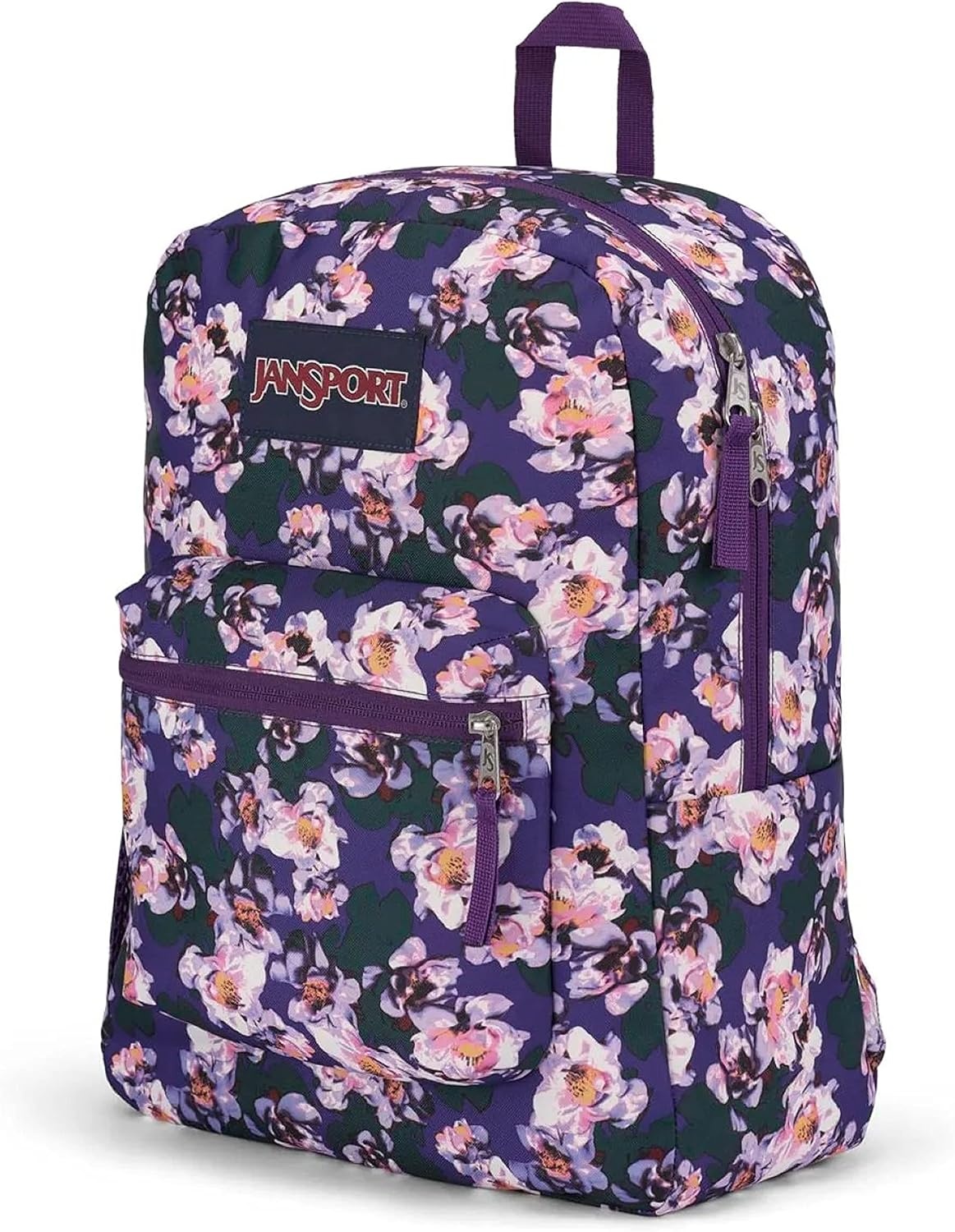 image:imageJanSport Cross Town Backpack 17 x 125 x 6 Simple Bag for Everyone with 1 Main Compartment Front Utility Pocket Premium Class Accessories BlackPurple Petals