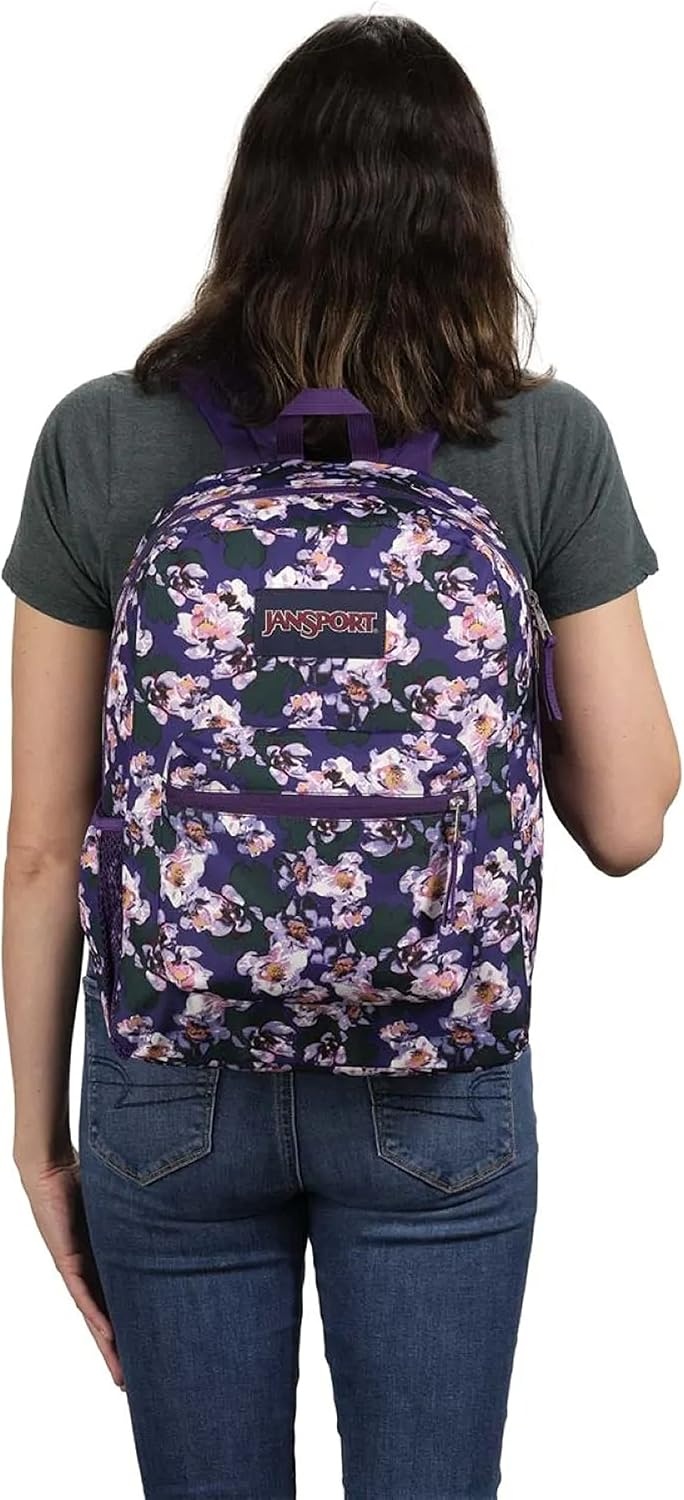 image:imageJanSport Cross Town Backpack 17 x 125 x 6 Simple Bag for Everyone with 1 Main Compartment Front Utility Pocket Premium Class Accessories BlackPurple Petals