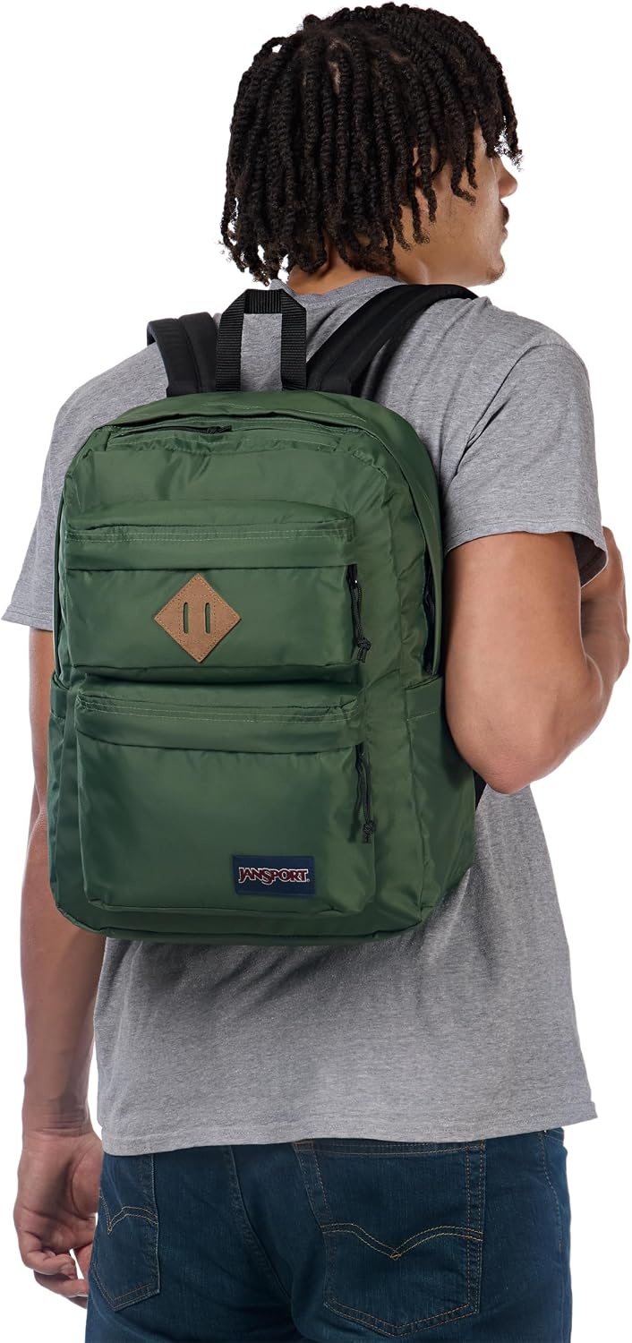 image:imageJanSport Double Break Backpack 15inch Padded Laptop Compartment Dual Water Bottle Pockets Internal Organizer Large Main Compartment BlackCargo Green