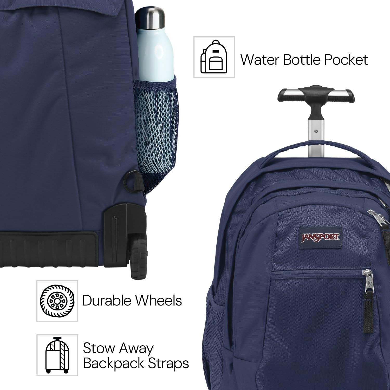 image:imageJanSport Driver 8 Rolling Backpack Wheeled Travel Bag with 15Inch Laptop Sleeve One Size Navy70s Space Dye Fresh Mint