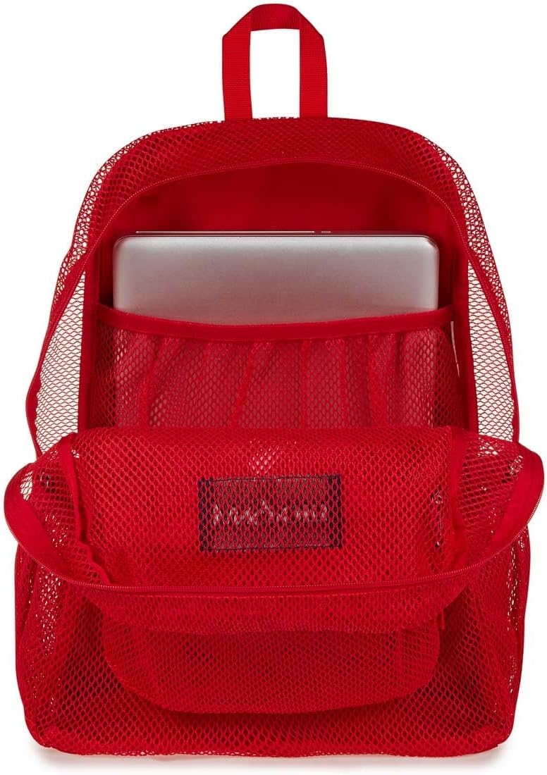 image:imageJanSport Eco Mesh Backpack Red Tape 17 x 125 x 6 Large SemiTransparent Bag for Adults with Laptop Sleeve Padded Back Panel Red TapeRed Tape